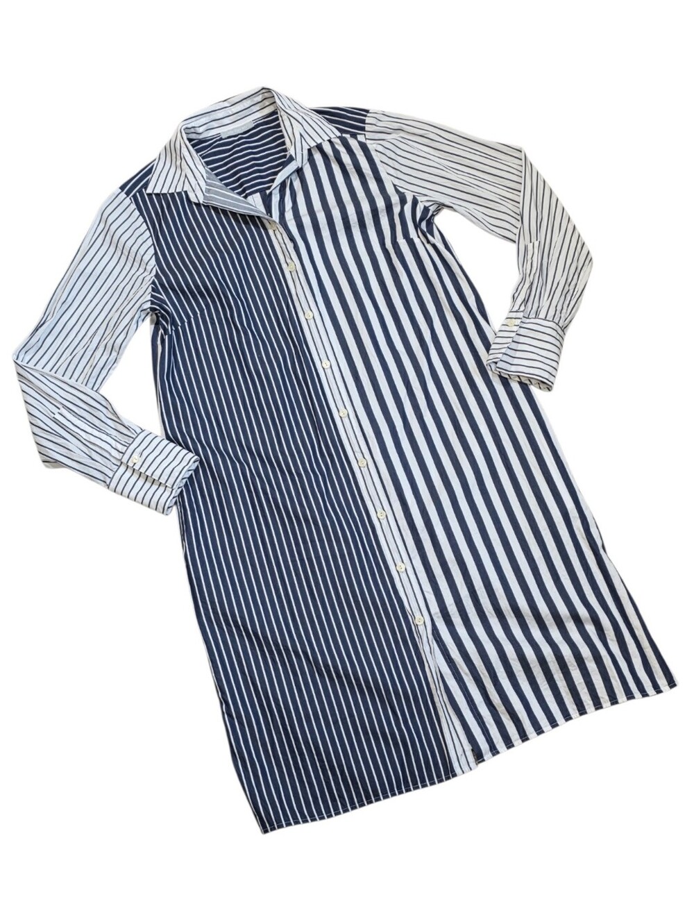 Hinson Wu Striped Button-Down Shirt Dress Navy and White Size Small 100% Cotton - Picture 2 of 9